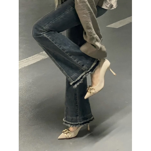 2026年新款桃氣電波女鞋春秋單鞋設計感小衆裸色法式細跟高跟鞋女