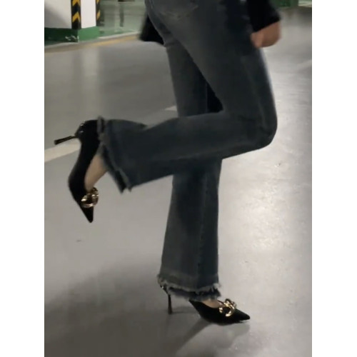 2026年新款桃氣電波女鞋春秋單鞋設計感小衆裸色法式細跟高跟鞋女