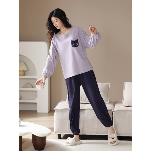 帕蘭朵純棉睡衣女春秋季2025新款全棉長袖圓領束口休閒家居服套裝