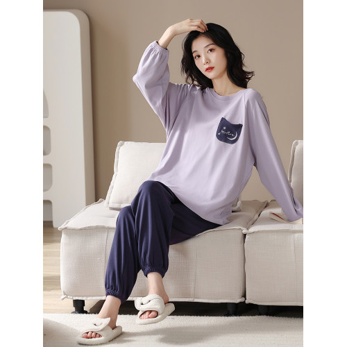 帕蘭朵純棉睡衣女春秋季2025新款全棉長袖圓領束口休閒家居服套裝