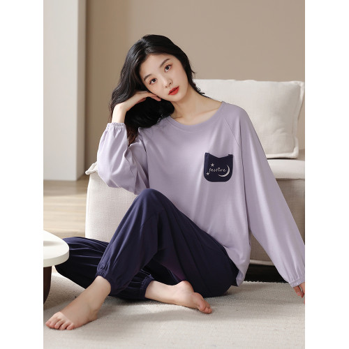 帕蘭朵純棉睡衣女春秋季2025新款全棉長袖圓領束口休閒家居服套裝