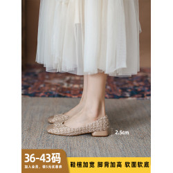 胖腳寬腳女鞋41-43大碼單鞋女粗跟媽媽鞋方頭矮跟孕婦鞋小跟鞋