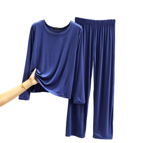 莫代爾睡衣兩件套女秋季內搭圓領t恤外穿大碼長袖長褲家居服套裝 莫代爾睡衣兩件套女秋季內搭圓領t恤外穿大碼長袖長褲家居服套裝