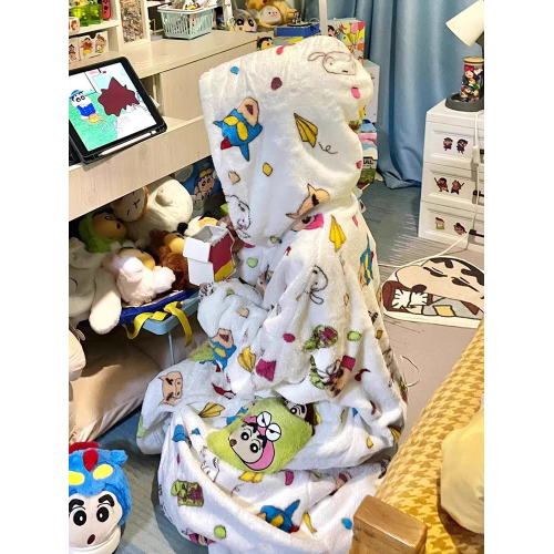 蠟筆小新同款睡衣冬季法蘭絨男女生加絨連帽卡通睡袍大碼家居服