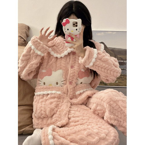 睡衣女秋冬季款珊瑚絨加絨加厚可愛卡通少女大碼法蘭絨家居服套裝