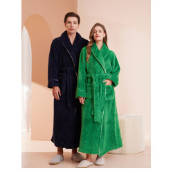 秋冬季長款雙面加絨睡袍男士加肥大碼舒棉絨情侶浴袍女冬加厚睡衣