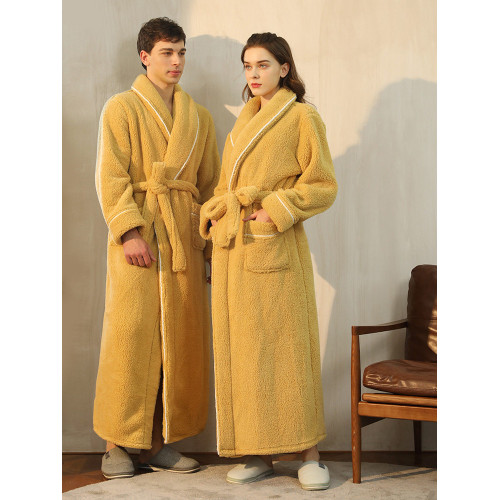 秋冬季長款雙面加絨睡袍男士加肥大碼舒棉絨情侶浴袍女冬加厚睡衣