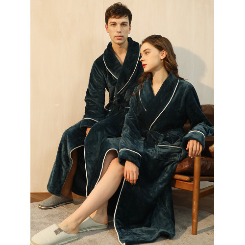 秋冬季長款雙面加絨睡袍男士加肥大碼舒棉絨情侶浴袍女冬加厚睡衣