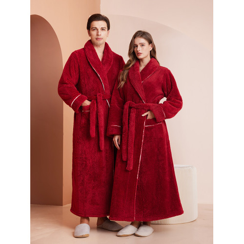 秋冬季長款雙面加絨睡袍男士加肥大碼舒棉絨情侶浴袍女冬加厚睡衣