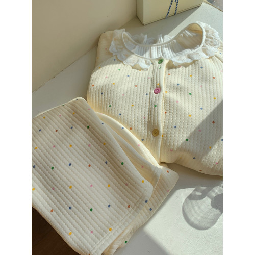 甜美波點睡衣女款秋冬季空氣棉夾層加厚保暖高級感家居服套裝大碼 甜美波點睡衣女款秋冬季空氣棉夾層加厚保暖高級感家居服套裝大碼