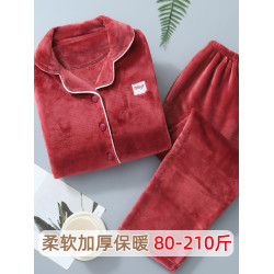 睡衣女冬季珊瑚絨加厚法蘭絨大碼女士冬天保暖外穿開衫家居服套裝