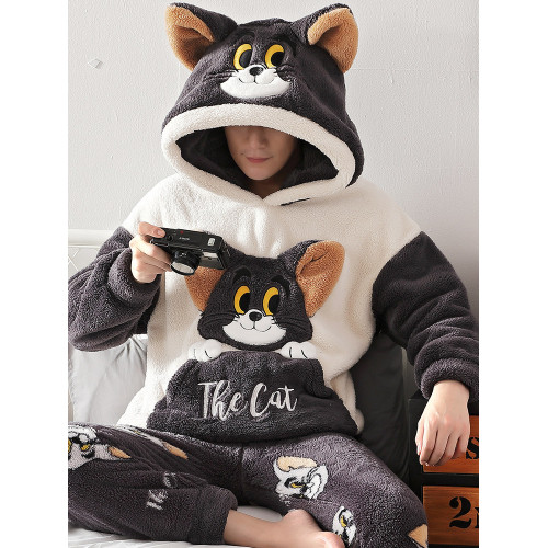 睡衣男冬季珊瑚絨加厚加絨青少年初中學生卡通加大碼法蘭絨家居服