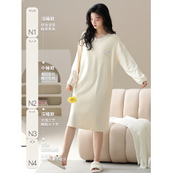 睡裙女秋季純棉帶胸墊長袖全棉秋冬季女士雅淡睡衣秋女款2026新款