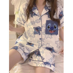 女生睡衣夏開衫純棉休閒卡通推特網紅短袖褲月子家居服套裝店