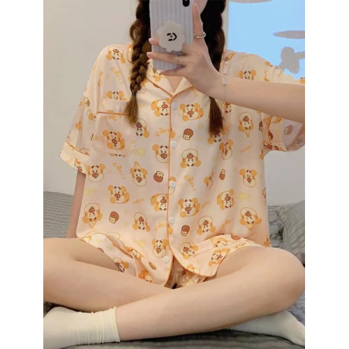 女生睡衣夏開衫純棉休閒卡通推特網紅短袖褲月子家居服套裝店 女生睡衣夏開衫純棉休閒卡通推特網紅短袖褲月子家居服套裝店
