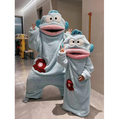 漢頓醜魚情侶睡衣女秋冬季珊瑚絨搞怪卡通連體睡袍男款加厚一體式