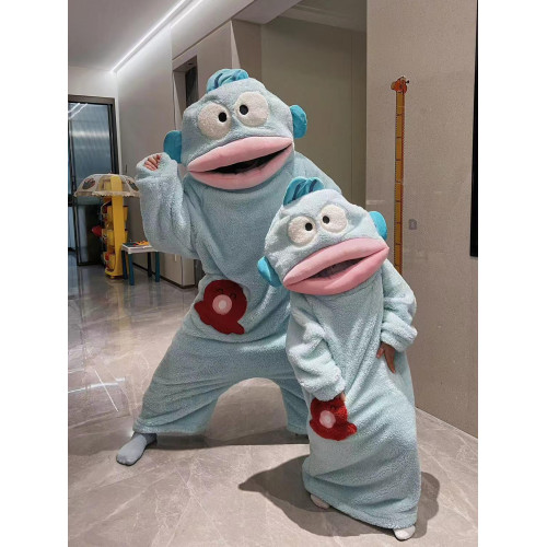 漢頓醜魚情侶睡衣女秋冬季珊瑚絨搞怪卡通連體睡袍男款加厚一體式