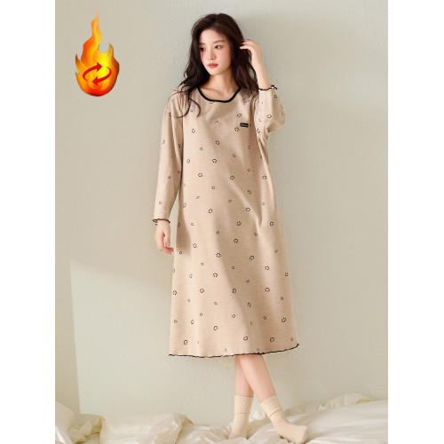 磨毛德絨睡衣女士睡裙秋冬季羊絨蠶絲保暖時尚中長款連衣裙家居服