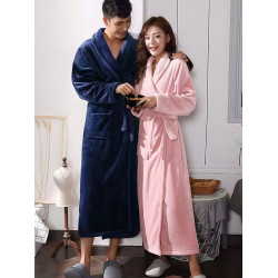 秋冬季法蘭絨情侶睡袍加厚加長保暖睡衣男女士寬鬆大碼家居服