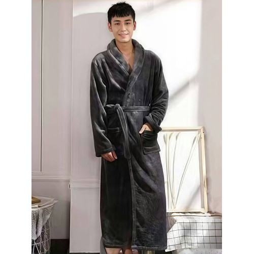 秋冬季法蘭絨情侶睡袍加厚加長保暖睡衣男女士寬鬆大碼家居服