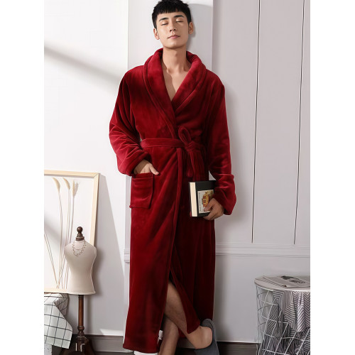 秋冬季法蘭絨情侶睡袍加厚加長保暖睡衣男女士寬鬆大碼家居服