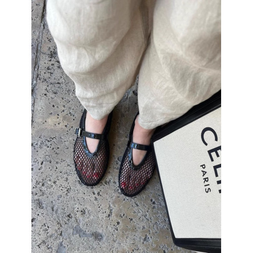 牛皮版~涼鞋一字釦帶芭蕾舞鞋女滿鑽平底鞋鏤空瑪麗珍單鞋漁網鞋