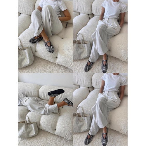 牛皮版~涼鞋一字釦帶芭蕾舞鞋女滿鑽平底鞋鏤空瑪麗珍單鞋漁網鞋