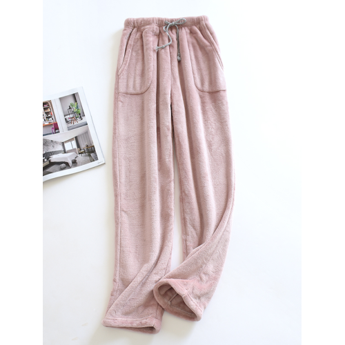 冬季法蘭絨男女士睡褲加厚保暖珊瑚絨寬鬆大碼情侶直筒家居長褲