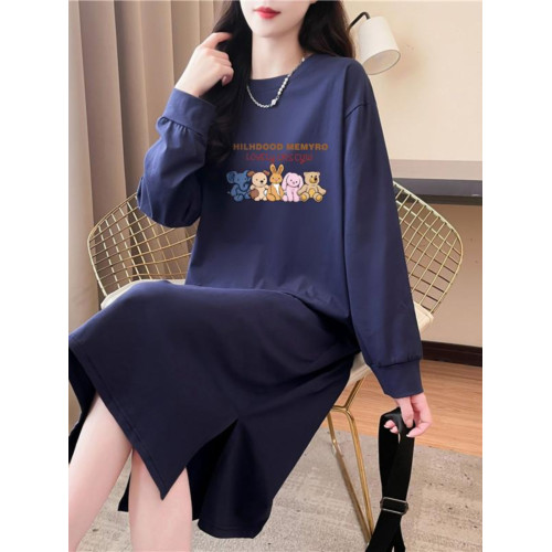 100%純棉睡裙女春秋冬長袖長款過膝寬鬆顯瘦可外穿全棉睡衣家居服