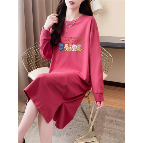 100%純棉睡裙女春秋冬長袖長款過膝寬鬆顯瘦可外穿全棉睡衣家居服