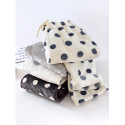 加厚法蘭絨睡褲女長褲印花圓點加絨保暖寬鬆直筒平口珊瑚絨家居褲