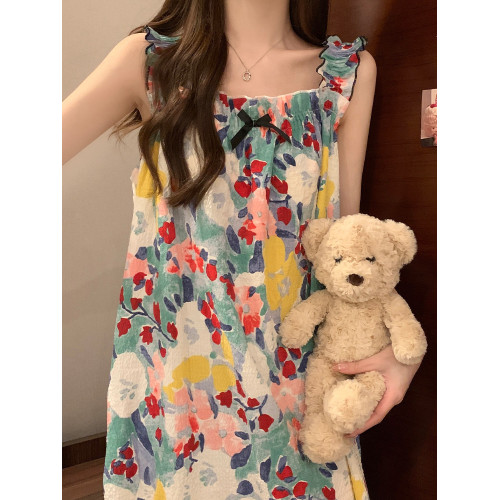 2025新款吊帶睡裙夏季帶胸墊睡衣女士夏天大碼200斤可外穿家居服 2025新款吊帶睡裙夏季帶胸墊睡衣女士夏天大碼200斤可外穿家居服