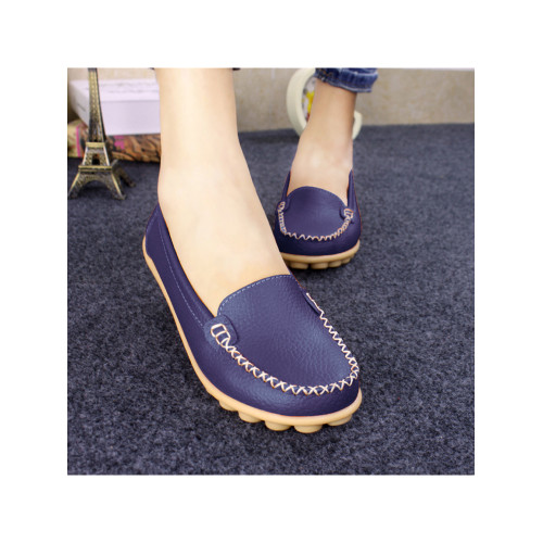 春秋休閒護士小白鞋淺口平底大碼媽媽鞋真皮防滑豆豆鞋軟底樂福鞋