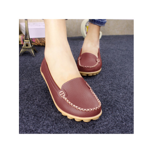 春秋休閒護士小白鞋淺口平底大碼媽媽鞋真皮防滑豆豆鞋軟底樂福鞋