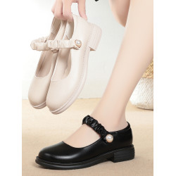 瑪麗珍小皮鞋女珍珠日系jk學院風春秋新款低跟圓頭淺口真皮單鞋女