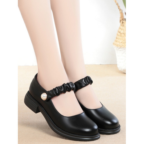 瑪麗珍小皮鞋女珍珠日系jk學院風春秋新款低跟圓頭淺口真皮單鞋女