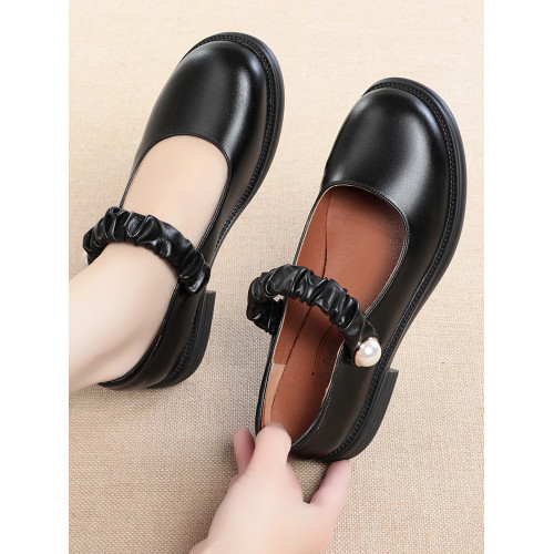 瑪麗珍小皮鞋女珍珠日系jk學院風春秋新款低跟圓頭淺口真皮單鞋女