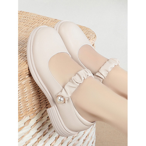 瑪麗珍小皮鞋女珍珠日系jk學院風春秋新款低跟圓頭淺口真皮單鞋女