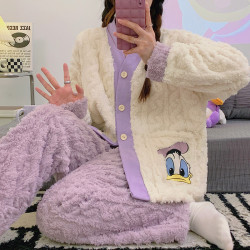 加厚加絨睡衣女款2024新款秋冬季甜美珊瑚絨可外穿閨蜜家居服套裝