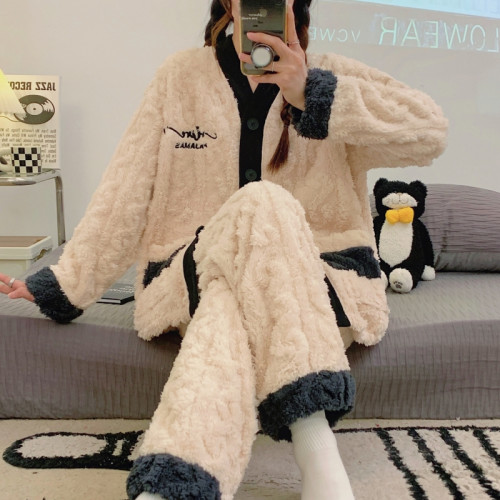 加厚加絨睡衣女款2024新款秋冬季甜美珊瑚絨可外穿閨蜜家居服套裝