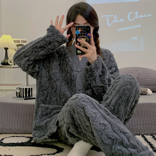 加厚加絨睡衣女款2024新款秋冬季甜美珊瑚絨可外穿閨蜜家居服套裝