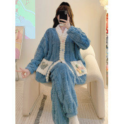 珊瑚絨睡衣女秋冬季加厚保暖胖mm加肥加大碼200斤冬款家居服套裝
