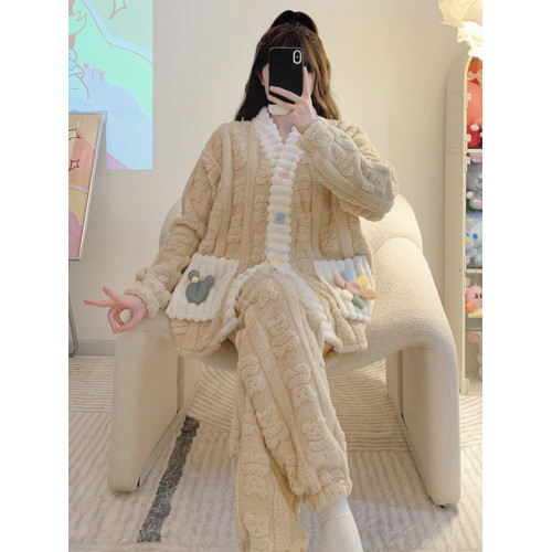 珊瑚絨睡衣女秋冬季加厚保暖胖mm加肥加大碼200斤冬款家居服套裝