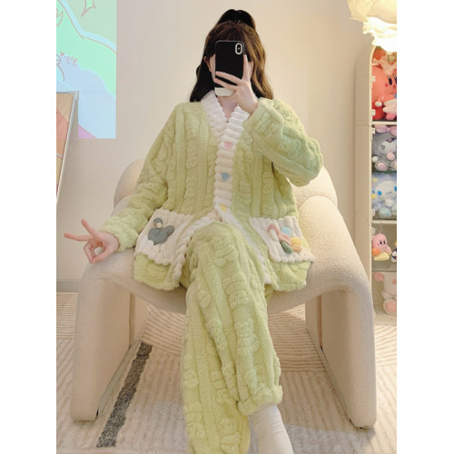 珊瑚絨睡衣女秋冬季加厚保暖胖mm加肥加大碼200斤冬款家居服套裝