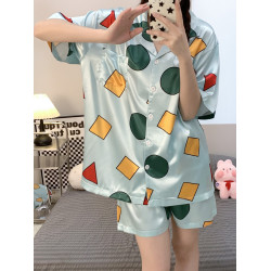 蠟筆小新同款睡衣女夏季冰絲短袖短褲學生寬鬆大碼夏季家居服套裝