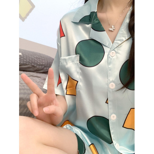 蠟筆小新同款睡衣女夏季冰絲短袖短褲學生寬鬆大碼夏季家居服套裝 蠟筆小新同款睡衣女夏季冰絲短袖短褲學生寬鬆大碼夏季家居服套裝
