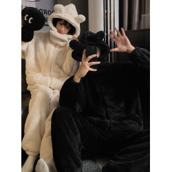 情侶睡衣冬季珊瑚絨加絨加厚高級感可外穿秋冬款男女士連帽家居服