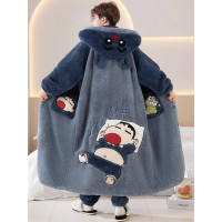 秋冬男士珊瑚絨睡衣青少年初中學生加厚冬天睡袍帶褲子大碼家居服