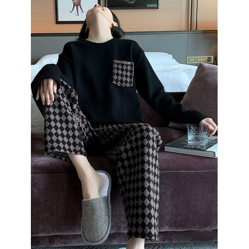 啄木鳥帶胸墊睡衣女士春秋季純棉長袖韓版卡通學生休閒家居服套裝