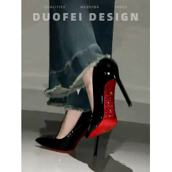 水鑽紅底高跟鞋女細跟秋冬2026新款絕美性感禦姐黑色漆皮尖頭單鞋